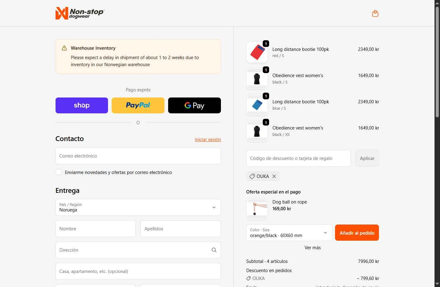 Non-stop dogwear checkout page showing Non-stop dogwear promo code box | Screenshot taken by SimplyCodes community member on Jan 23, 2026