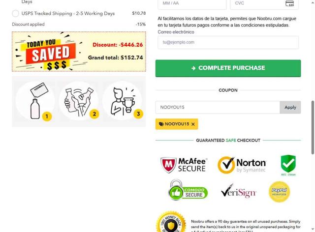 Noobru checkout page showing Noobru discount code box | Screenshot taken by SimplyCodes community member on Sep 15, 2025