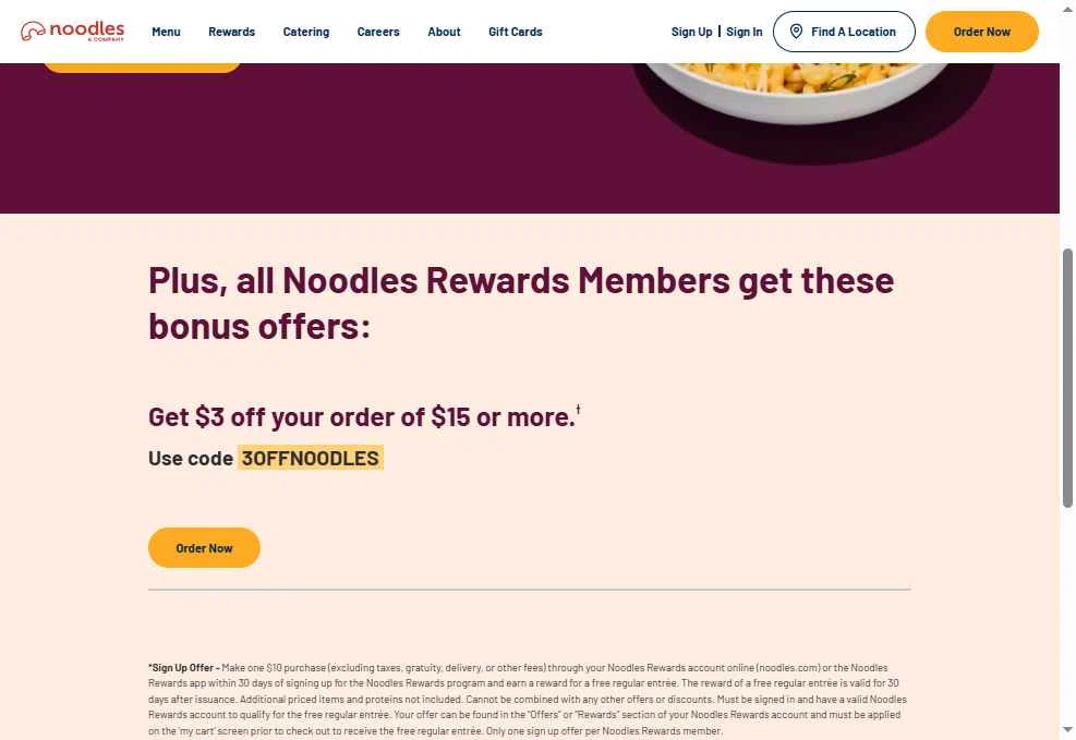 Noodles & Company checkout page showing Noodles & Company coupon code box | Screenshot taken by SimplyCodes community member on Dec 8, 2025