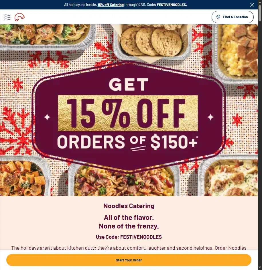 Noodles & Company checkout page showing Noodles & Company coupon code box | Screenshot taken by SimplyCodes community member on Dec 17, 2025