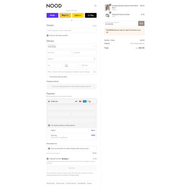 NOOD New York checkout page showing NOOD New York promo code box | Screenshot taken by SimplyCodes community member on Sep 8, 2025