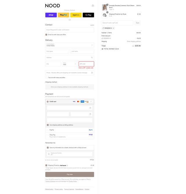 NOOD New York checkout page showing NOOD New York promo code box | Screenshot taken by SimplyCodes community member on Sep 8, 2025