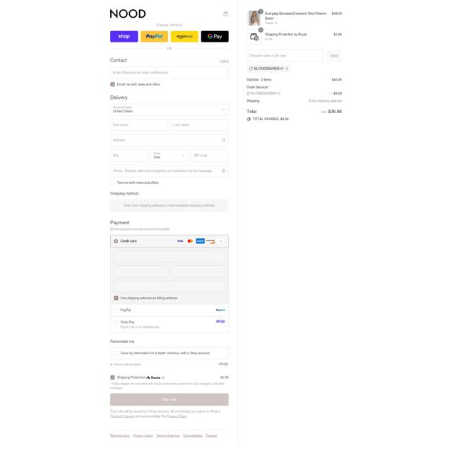 NOOD New York checkout page showing NOOD New York promo code box | Screenshot taken by SimplyCodes community member on Sep 8, 2025