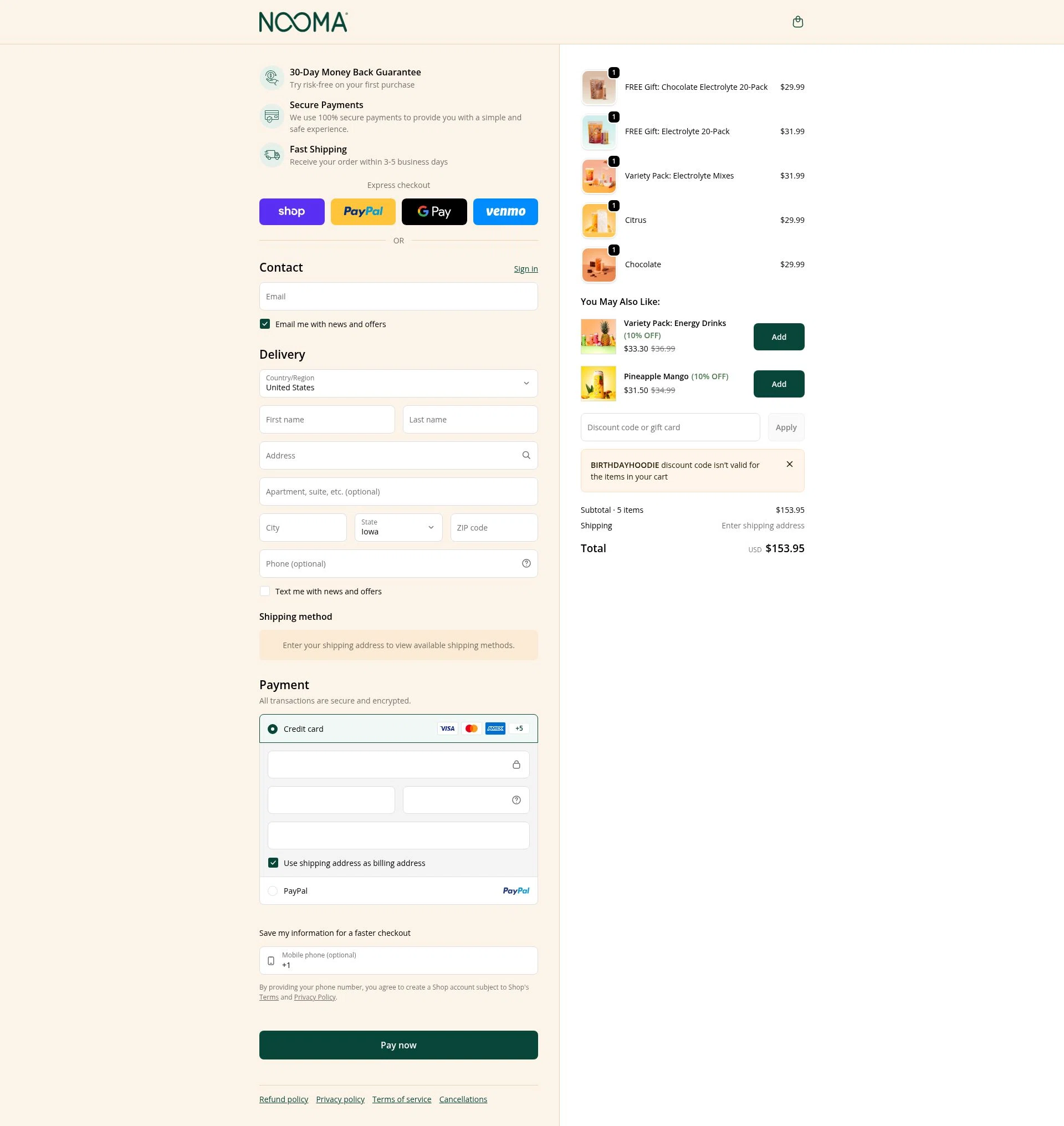 NOOMA checkout page showing NOOMA discount code box | Screenshot taken by SimplyCodes community member on Feb 4, 2026
