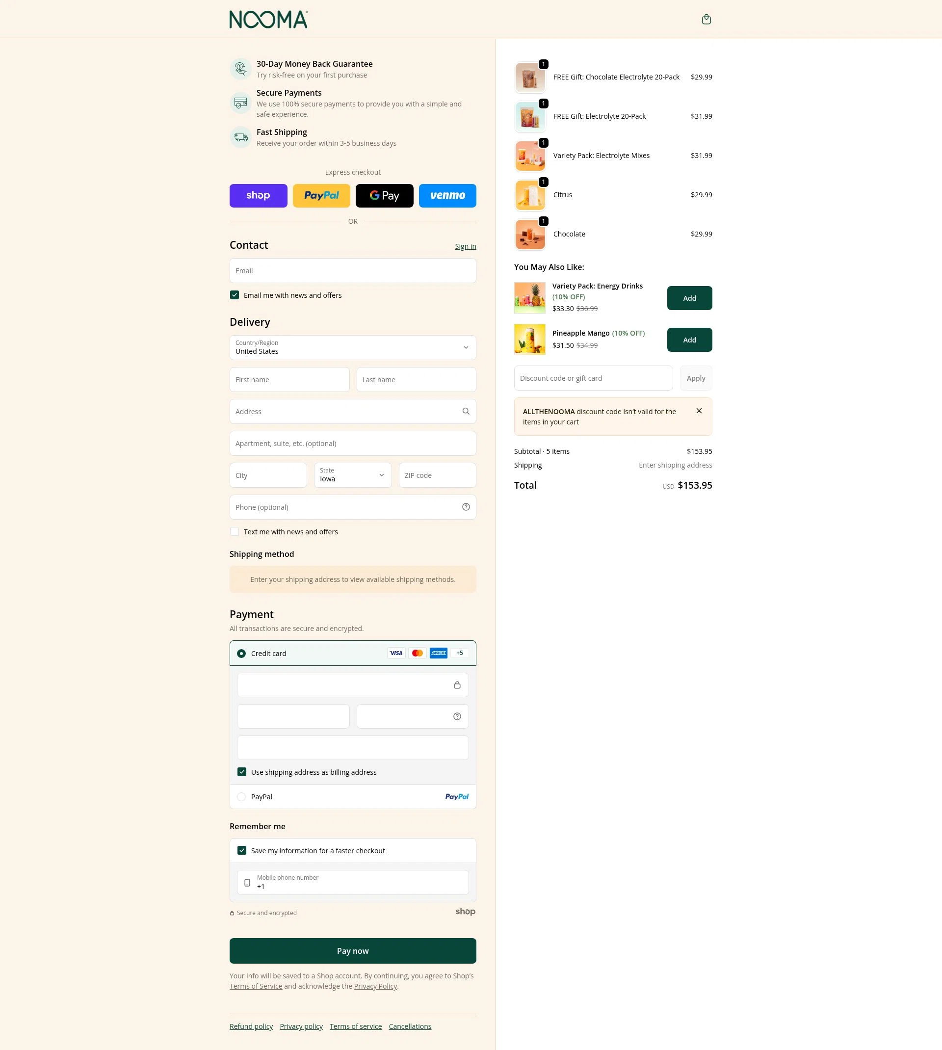NOOMA checkout page showing NOOMA discount code box | Screenshot taken by SimplyCodes community member on Jan 30, 2026