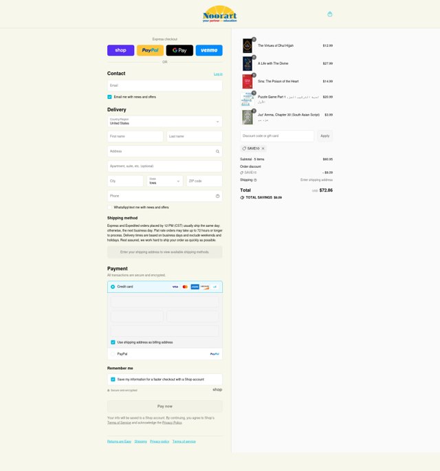 Noorart checkout page showing Noorart coupon code box | Screenshot taken by SimplyCodes community member on Sep 7, 2025