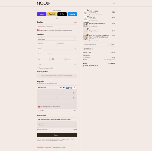 Noosh checkout page showing Noosh coupon code box | Screenshot taken by SimplyCodes community member on Aug 29, 2025