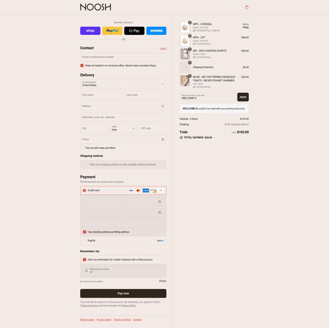 Noosh checkout page showing Noosh coupon code box | Screenshot taken by SimplyCodes community member on Aug 29, 2025
