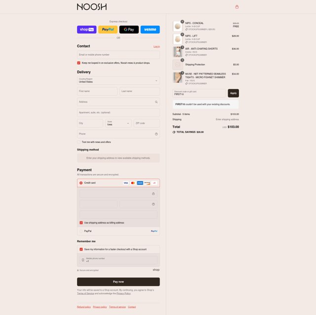 Noosh checkout page showing Noosh coupon code box | Screenshot taken by SimplyCodes community member on Aug 24, 2025
