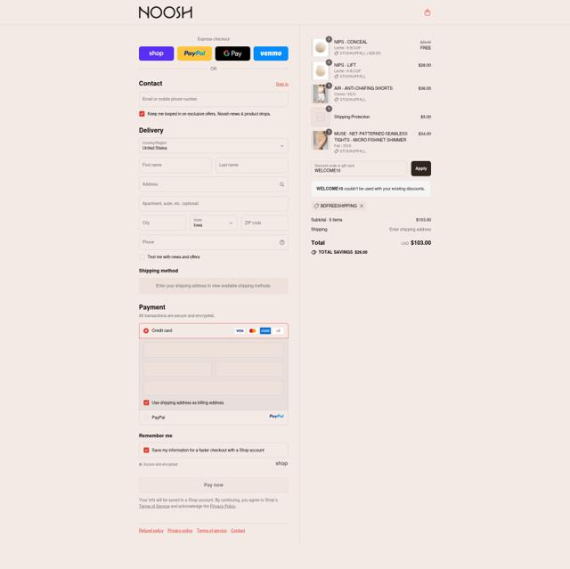 Noosh checkout page showing Noosh coupon code box | Screenshot taken by SimplyCodes community member on Sep 10, 2025
