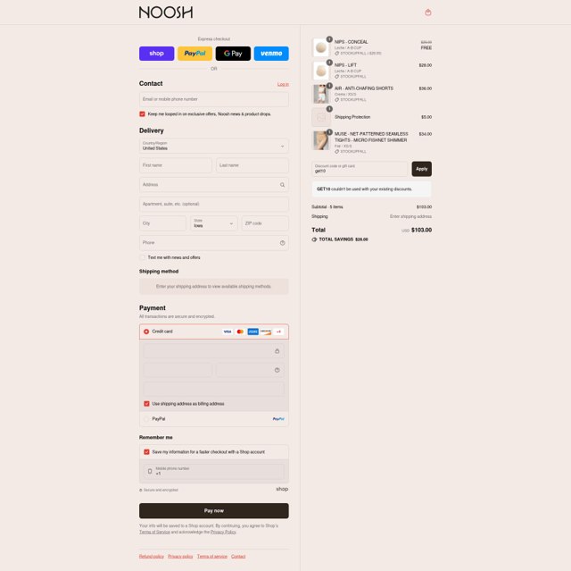 Noosh checkout page showing Noosh coupon code box | Screenshot taken by SimplyCodes community member on Aug 29, 2025