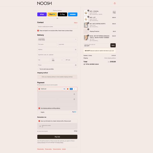 Noosh checkout page showing Noosh coupon code box | Screenshot taken by SimplyCodes community member on Sep 10, 2025