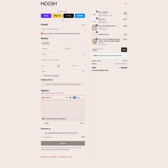 Noosh checkout page showing Noosh coupon code box | Screenshot taken by SimplyCodes community member on Sep 6, 2025