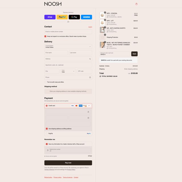 Noosh checkout page showing Noosh coupon code box | Screenshot taken by SimplyCodes community member on Aug 29, 2025