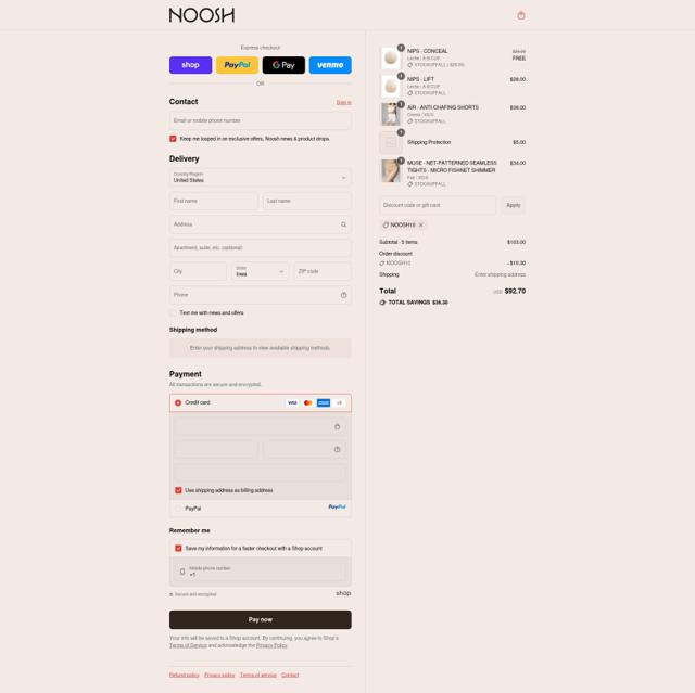 Noosh checkout page showing Noosh coupon code box | Screenshot taken by SimplyCodes community member on Sep 10, 2025