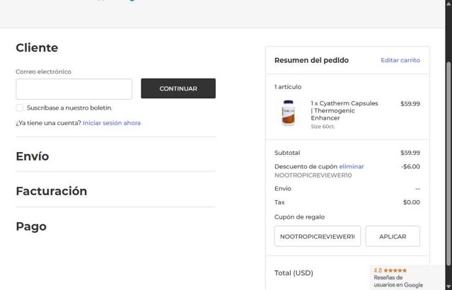 Nootropics Depot checkout page showing Nootropics Depot promo code box | Screenshot taken by SimplyCodes community member on Aug 15, 2025