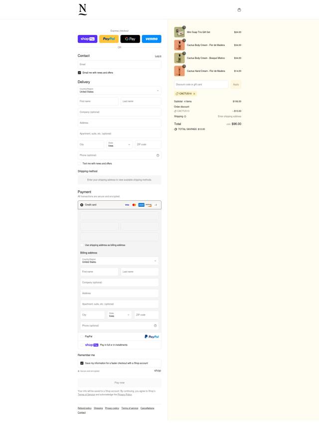 Nopalera checkout page showing Nopalera discount code box | Screenshot taken by SimplyCodes community member on Aug 5, 2025