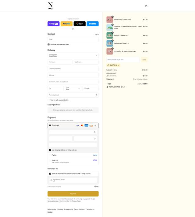 Nopalera checkout page showing Nopalera discount code box | Screenshot taken by SimplyCodes community member on Aug 23, 2025