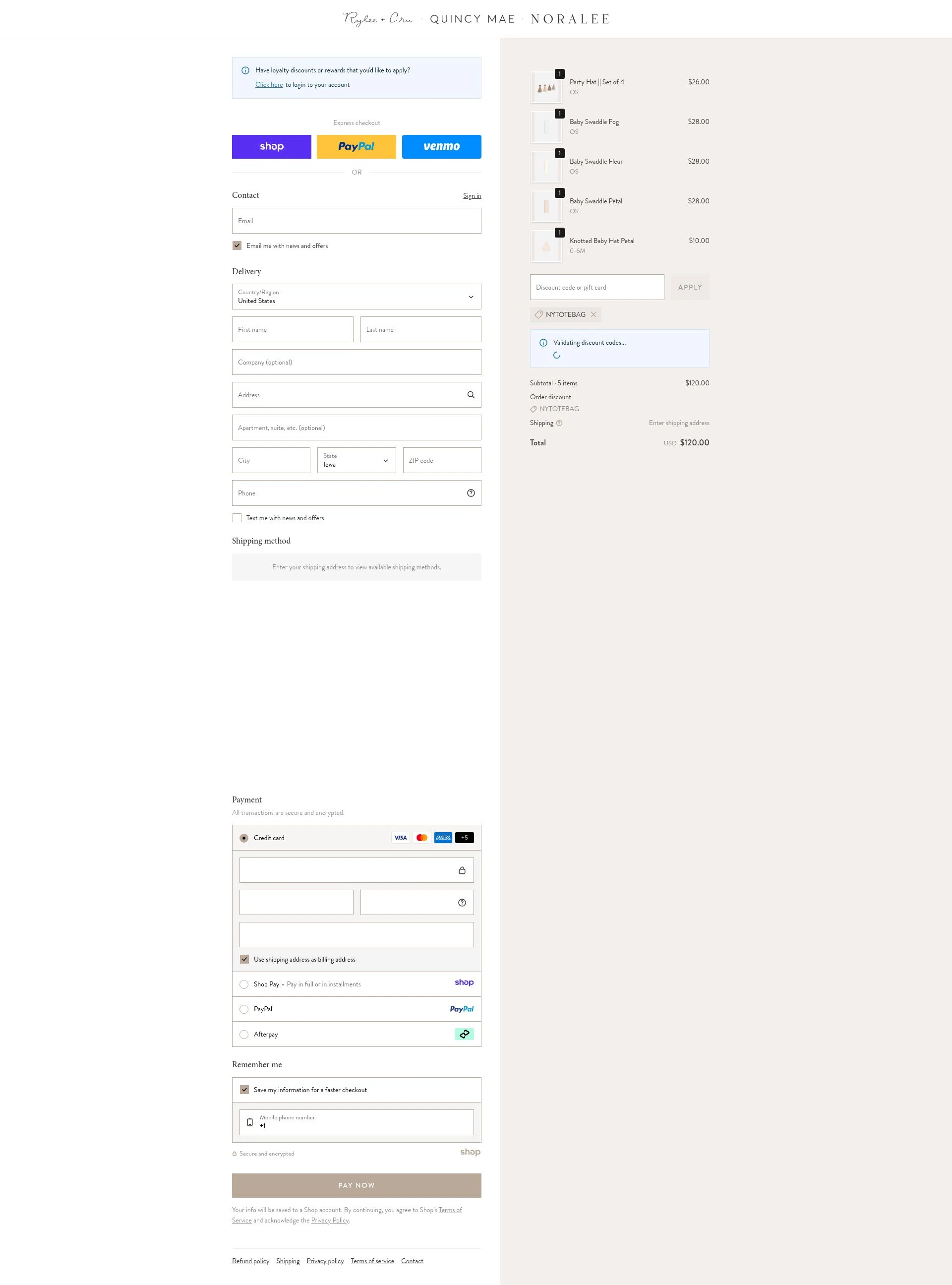 Noralee checkout page showing Noralee discount code box | Screenshot taken by SimplyCodes community member on Dec 28, 2025