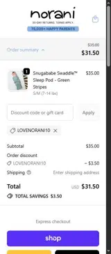 LOVENORANI10 coupon verification screenshot