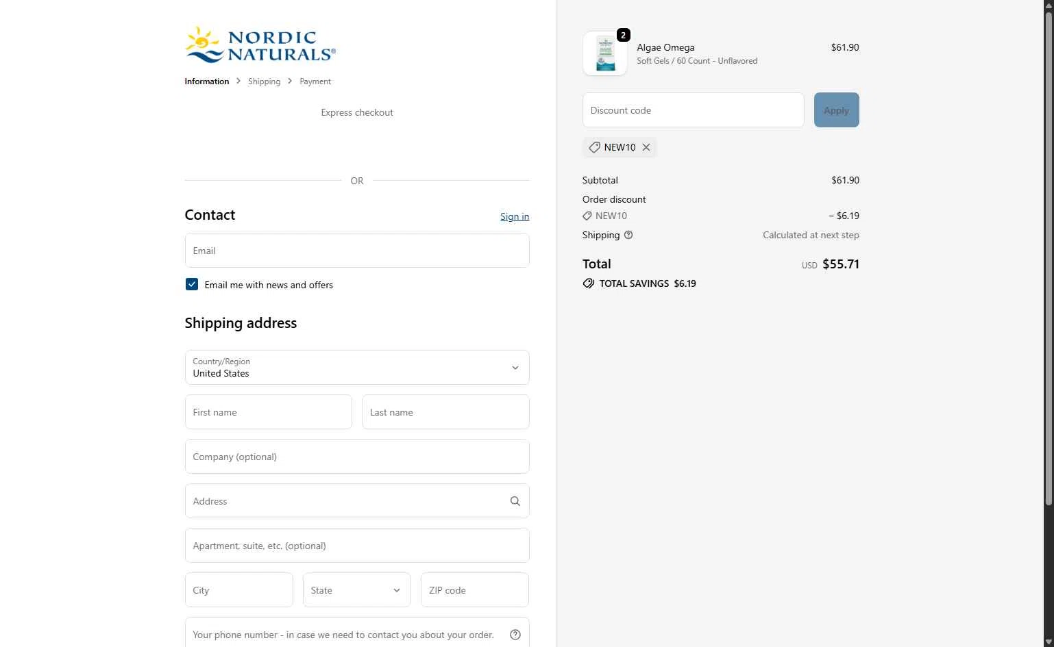 Nordic checkout page showing Nordic promo code box | Screenshot taken by SimplyCodes community member on Jan 8, 2026