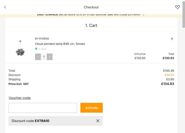 Nordic Nest checkout page showing Nordic Nest discount code box | Screenshot taken by SimplyCodes community member on Aug 15, 2025