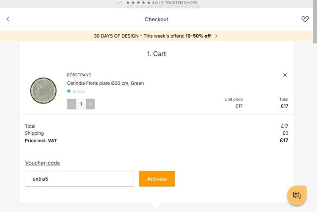 Nordic Nest checkout page showing Nordic Nest discount code box | Screenshot taken by SimplyCodes community member on May 15, 2025