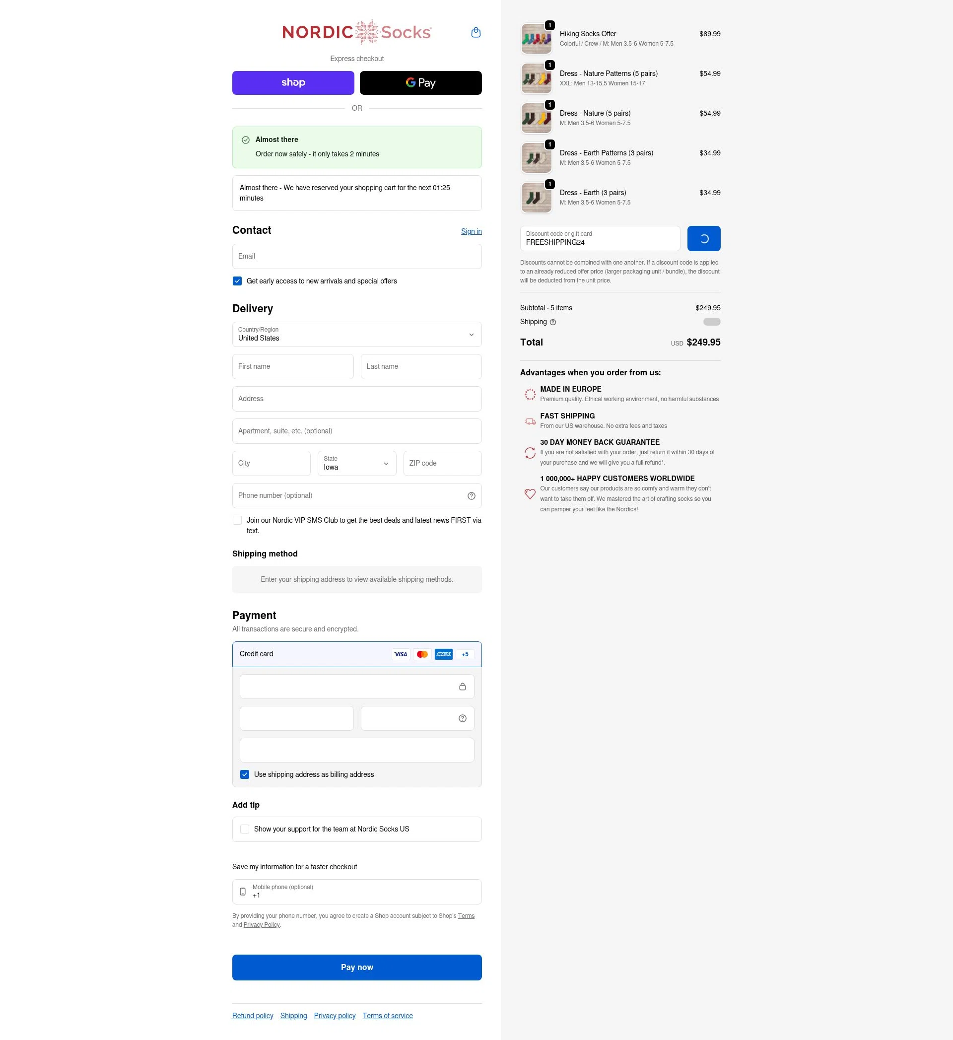 Nordic Socks US checkout page showing Nordic Socks US promo code box | Screenshot taken by SimplyCodes community member on Feb 9, 2026