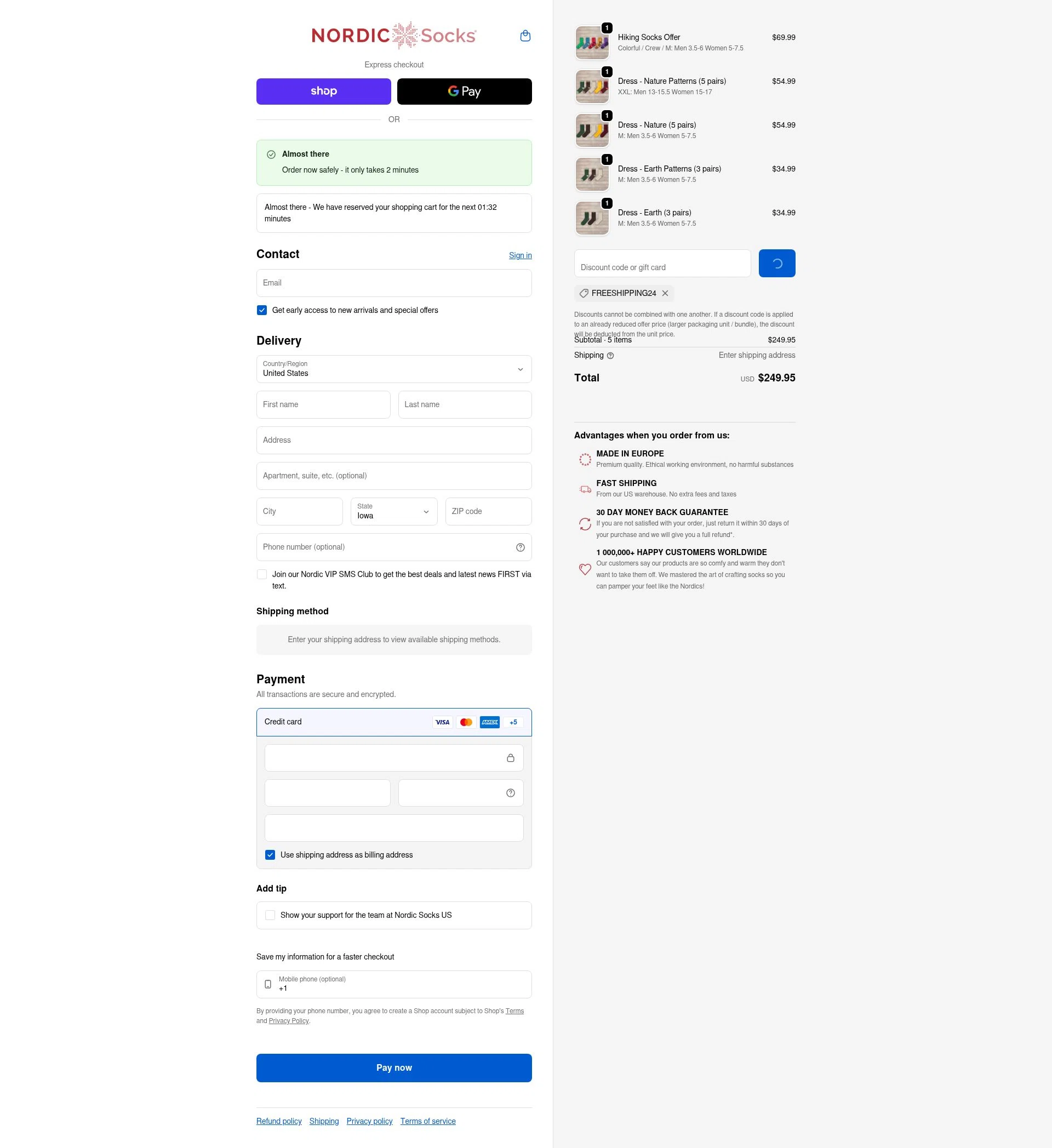 Nordic Socks US checkout page showing Nordic Socks US promo code box | Screenshot taken by SimplyCodes community member on Feb 14, 2026