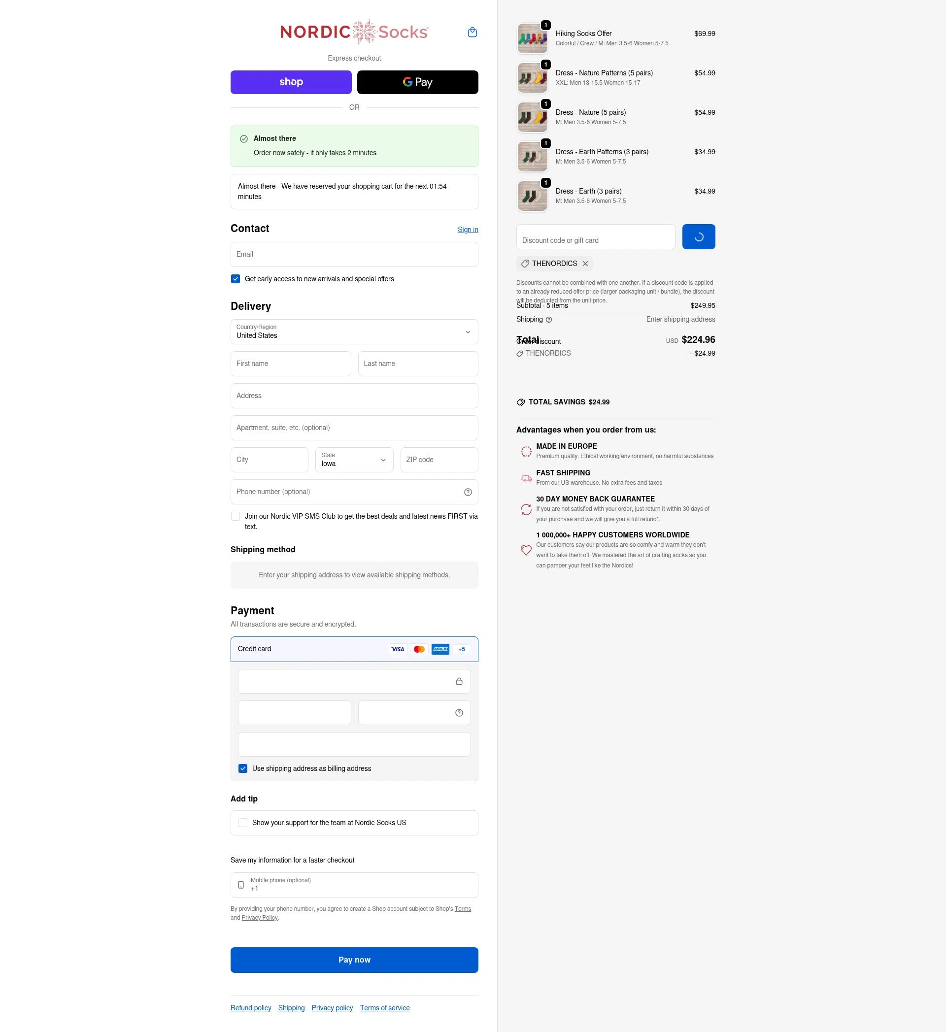 Nordic Socks US checkout page showing Nordic Socks US promo code box | Screenshot taken by SimplyCodes community member on Feb 18, 2026