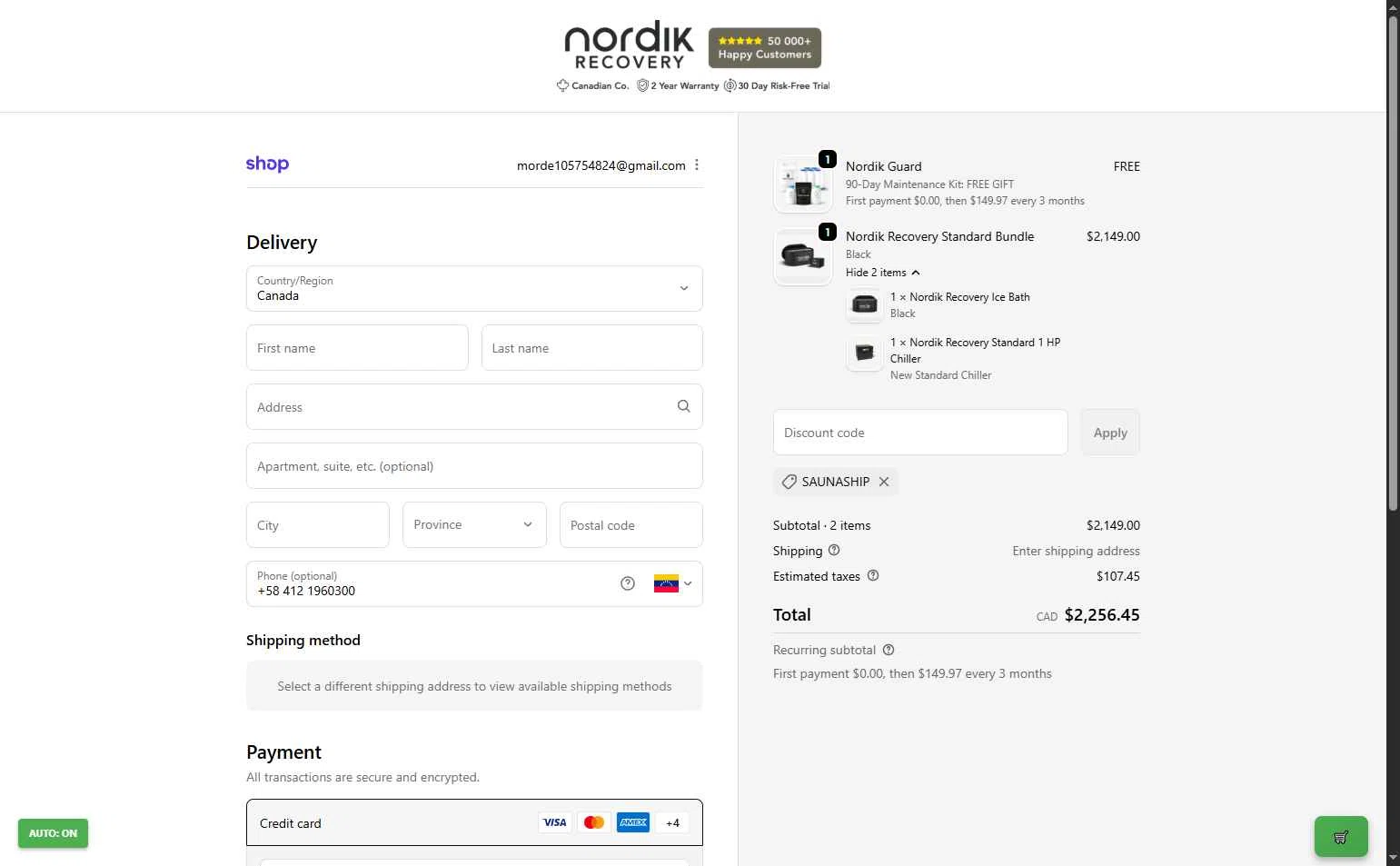 Nordik Recovery checkout page showing Nordik Recovery discount code box | Screenshot taken by SimplyCodes community member on Dec 2, 2025