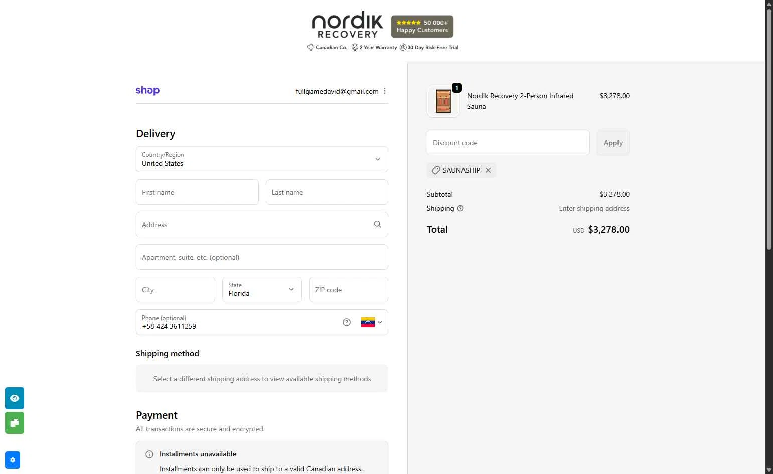 Nordik Recovery checkout page showing Nordik Recovery discount code box | Screenshot taken by SimplyCodes community member on Dec 2, 2025