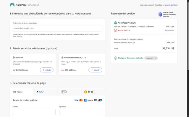 NordPass checkout page showing NordPass coupon code box | Screenshot taken by SimplyCodes community member on Aug 29, 2025