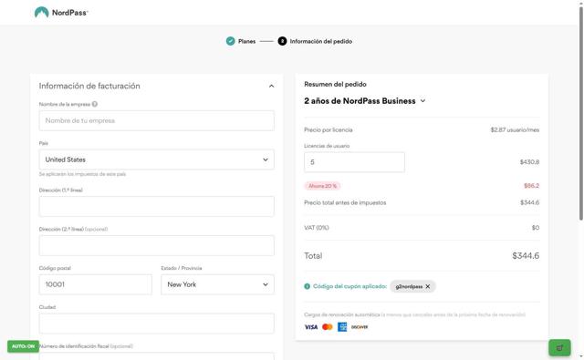 NordPass checkout page showing NordPass coupon code box | Screenshot taken by SimplyCodes community member on Aug 29, 2025