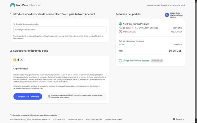 NordPass checkout page showing NordPass coupon code box | Screenshot taken by SimplyCodes community member on Aug 29, 2025