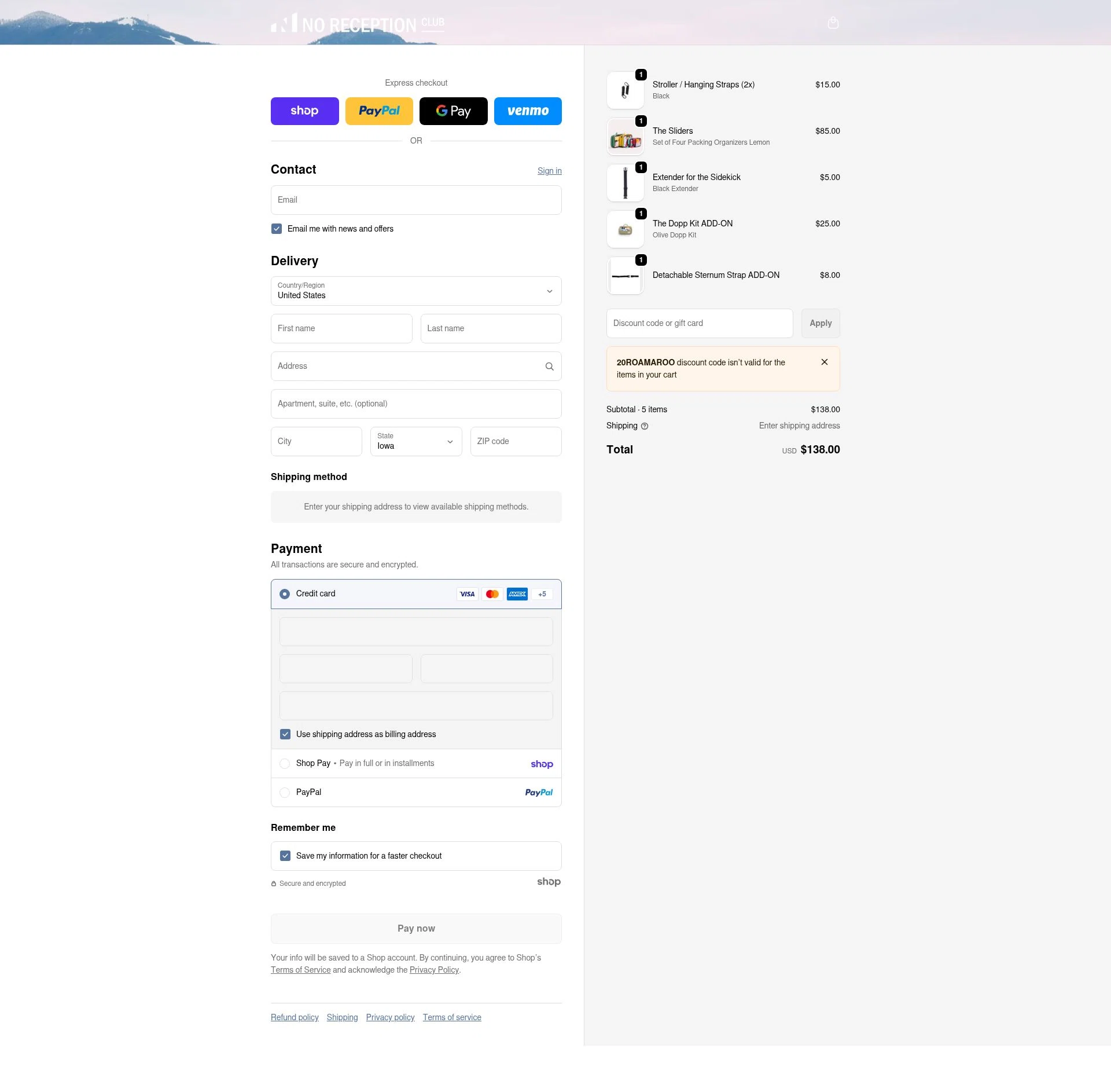 No Reception Club checkout page showing No Reception Club discount code box | Screenshot taken by SimplyCodes community member on Jan 29, 2026