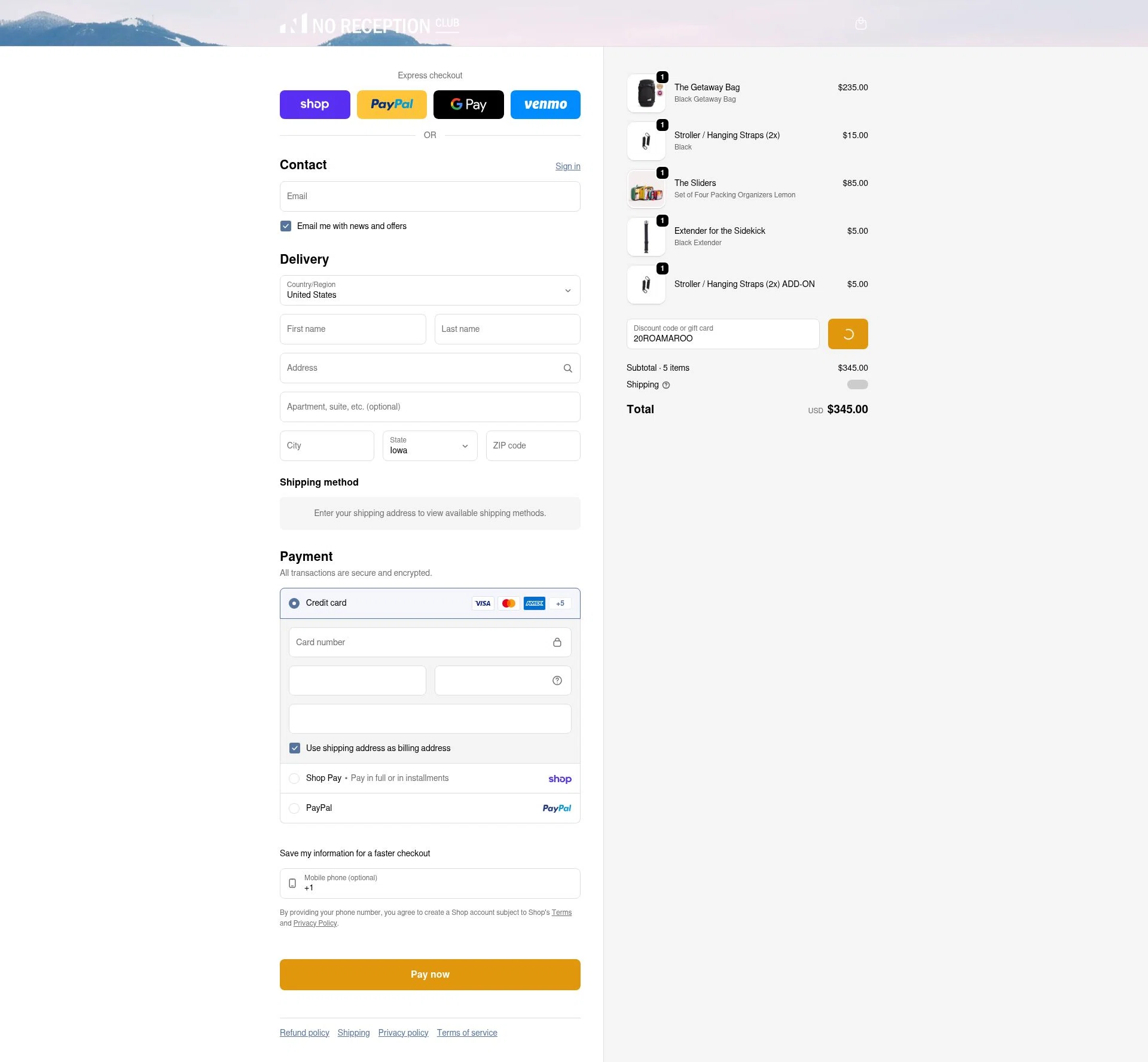 No Reception Club checkout page showing No Reception Club discount code box | Screenshot taken by SimplyCodes community member on Feb 3, 2026