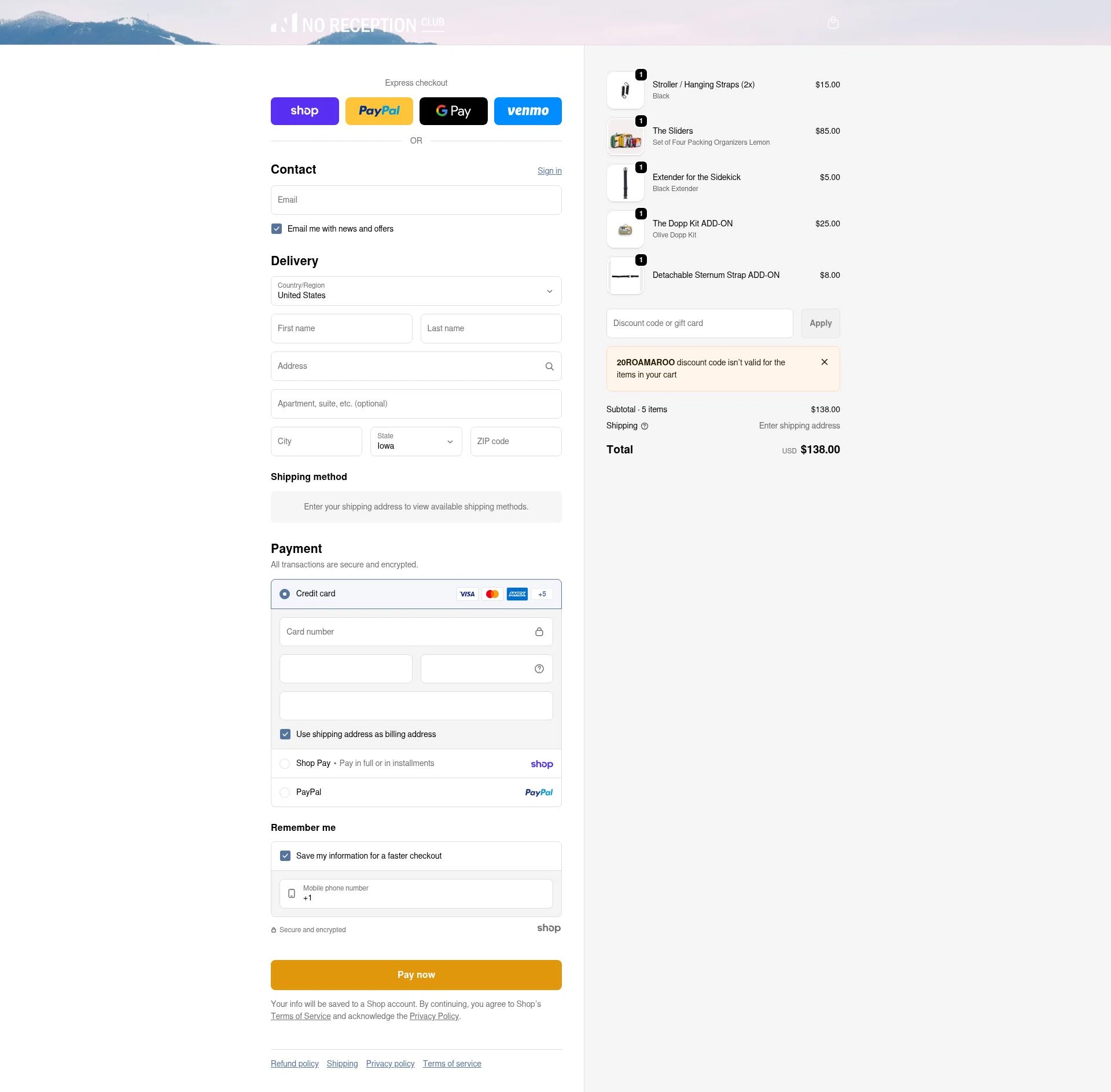 No Reception Club checkout page showing No Reception Club discount code box | Screenshot taken by SimplyCodes community member on Jan 25, 2026