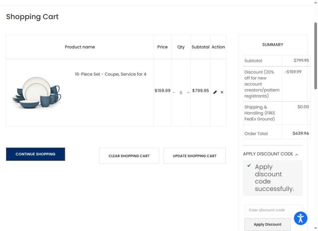 Noritake checkout page showing Noritake discount code box | Screenshot taken by SimplyCodes community member on Jul 27, 2025