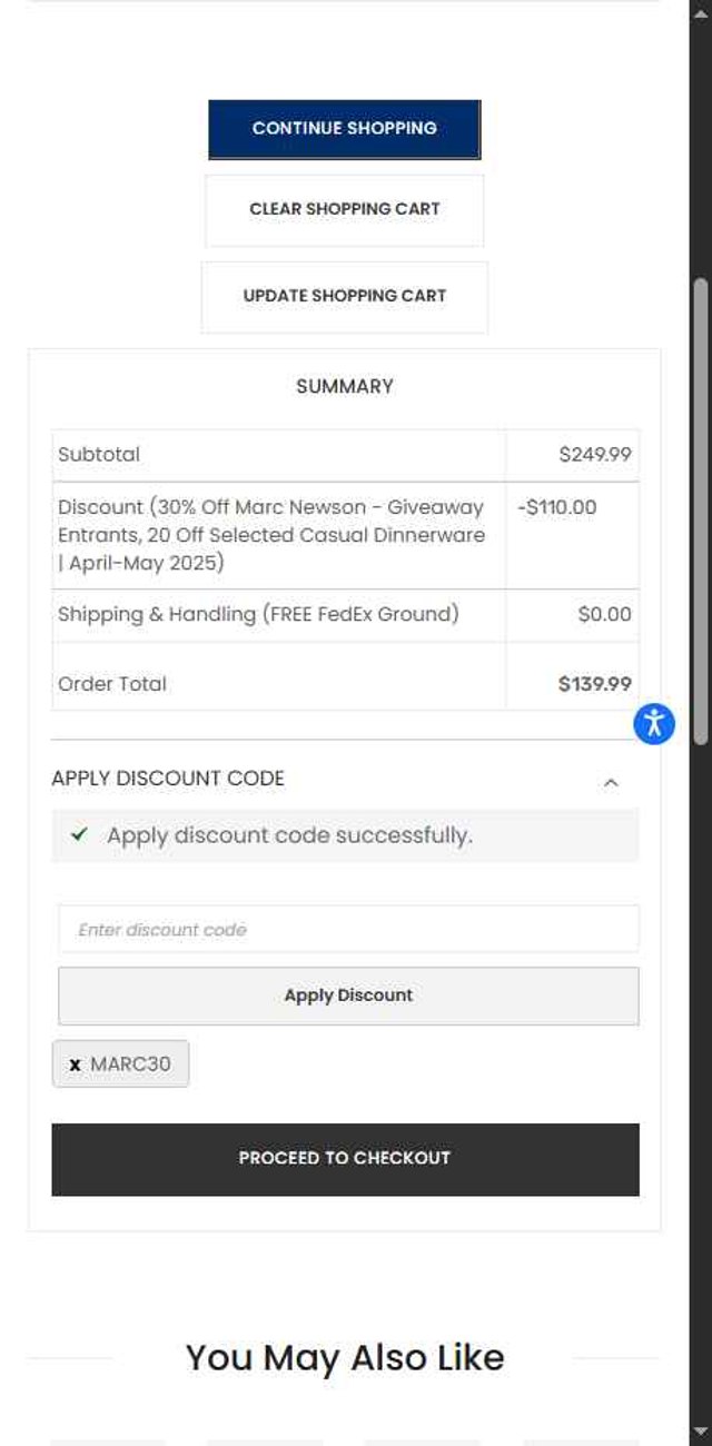 Noritake checkout page showing Noritake discount code box | Screenshot taken by SimplyCodes community member on May 7, 2025