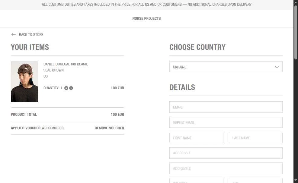 Norse Projects checkout page showing Norse Projects promo code box | Screenshot taken by SimplyCodes community member on Oct 13, 2025