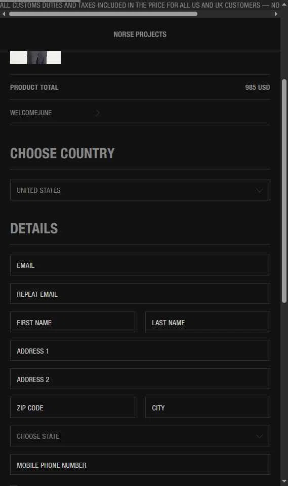 Norse Projects checkout page showing Norse Projects promo code box | Screenshot taken by SimplyCodes community member on Dec 4, 2025