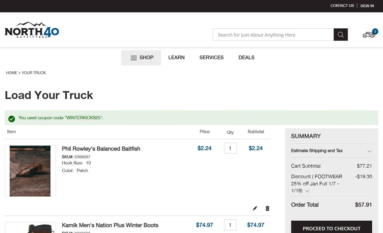North 40 Outfitters checkout page showing North 40 Outfitters discount code box | Screenshot taken by SimplyCodes community member on Jan 26, 2026