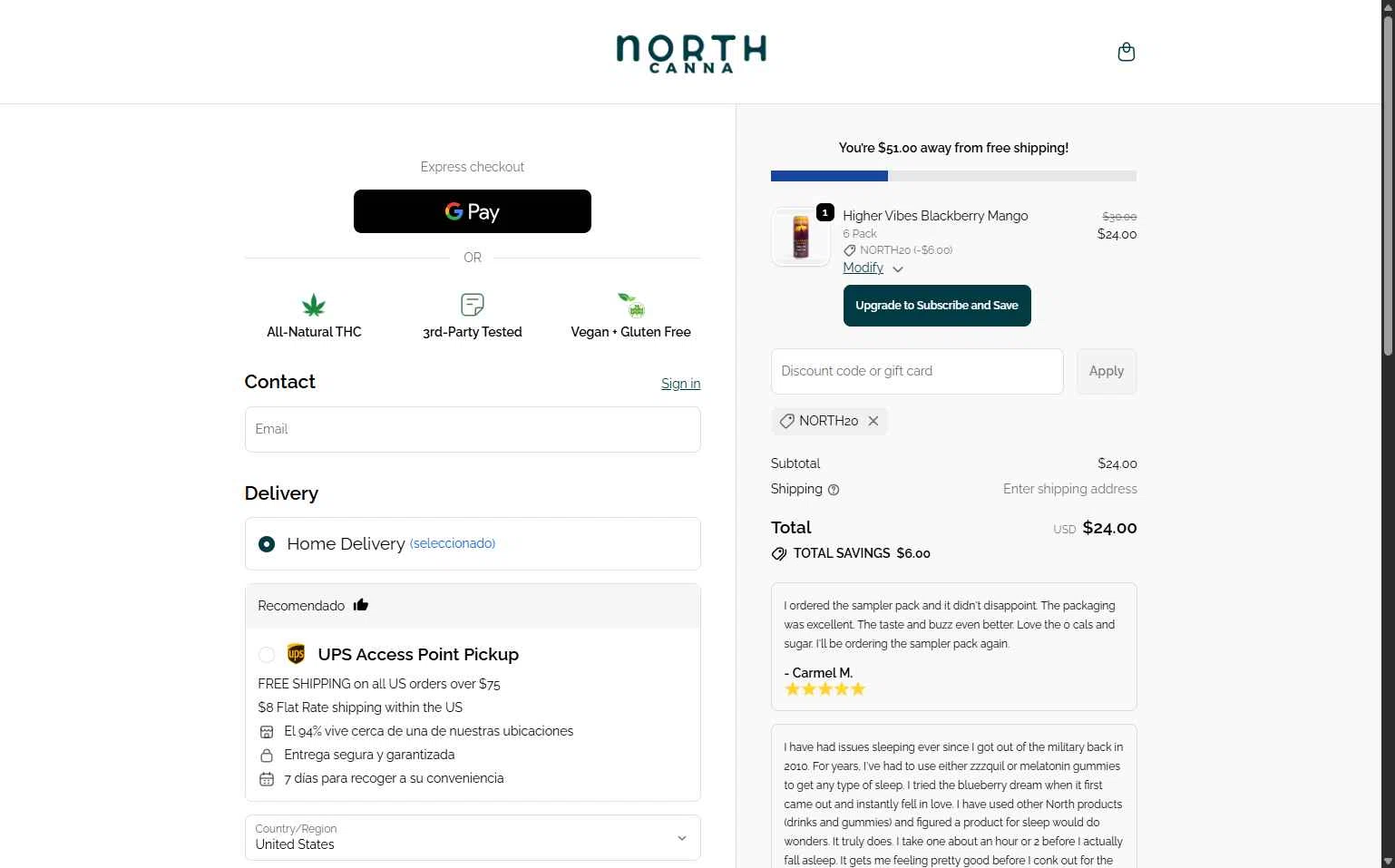 NORTH Canna checkout page showing NORTH Canna discount code box | Screenshot taken by SimplyCodes community member on Feb 5, 2026