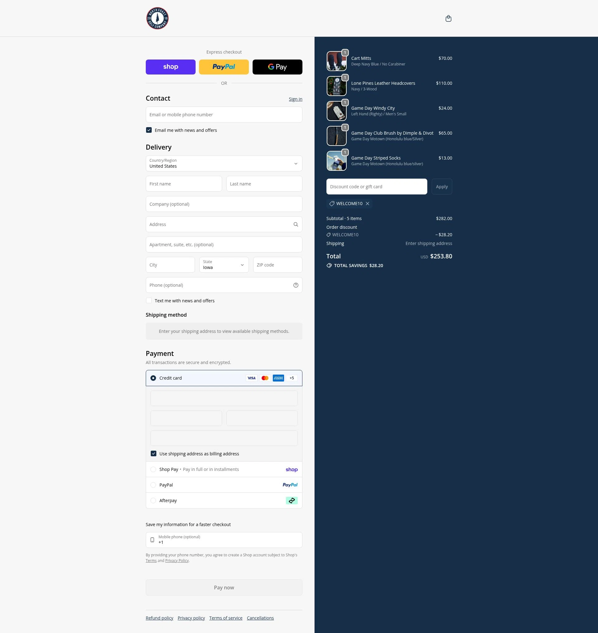 North Coast Golf checkout page showing North Coast Golf promo code box | Screenshot taken by SimplyCodes community member on Feb 2, 2026