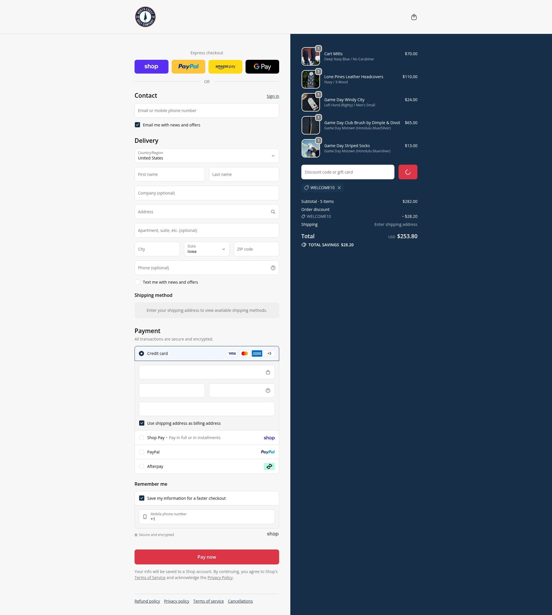 North Coast Golf checkout page showing North Coast Golf promo code box | Screenshot taken by SimplyCodes community member on Jan 24, 2026