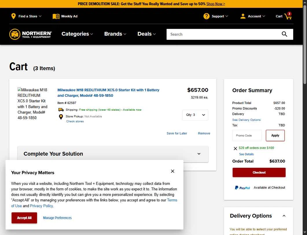 NorthernTool checkout page showing NorthernTool coupon code box | Screenshot taken by SimplyCodes community member on Dec 27, 2025