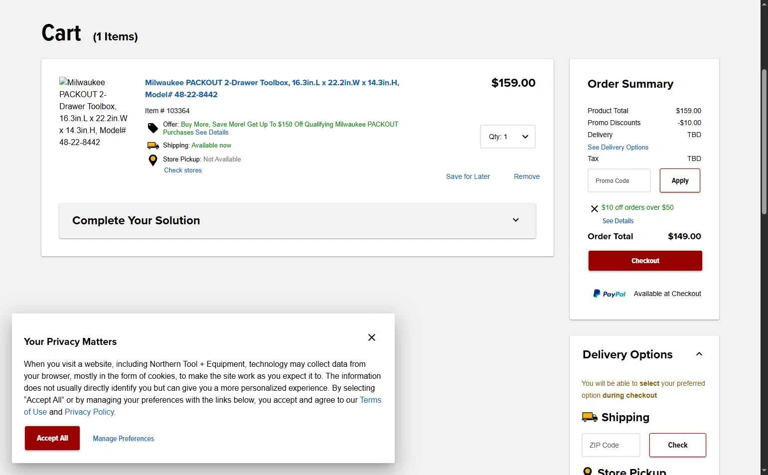 NorthernTool checkout page showing NorthernTool coupon code box | Screenshot taken by SimplyCodes community member on Dec 13, 2025