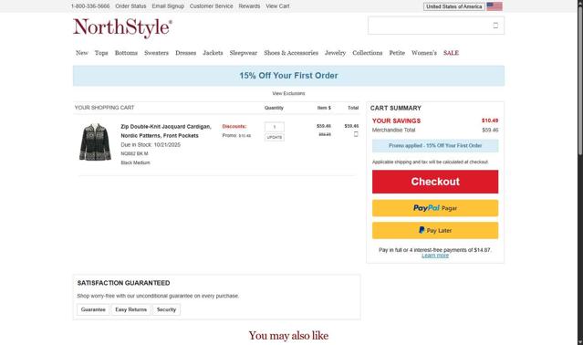 NorthStyle checkout page showing NorthStyle coupon code box | Screenshot taken by SimplyCodes community member on Jul 23, 2025