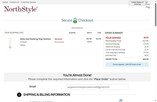 NorthStyle checkout page showing NorthStyle coupon code box | Screenshot taken by SimplyCodes community member on Aug 10, 2025